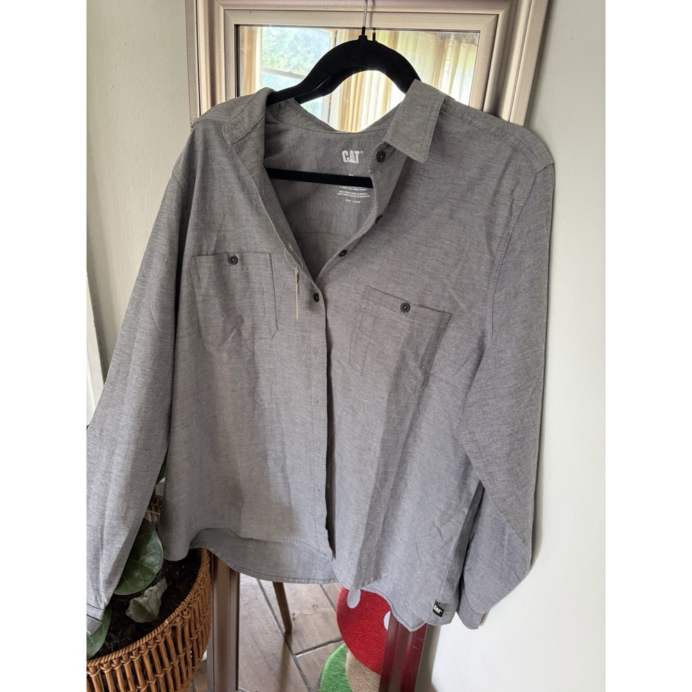 Cat Caterpillar Women's Button Down Shirt Charcoal Oxford Charcoal XL NWT
